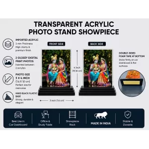 Shree Krishna And Shree Radha Acrylic Car Dashboard Showpiece | Double-Sided Shree Krishna And Shree Radha Photo Stand | 3 X 4 Inch Photo | Transparent Acrylic Frame With Black Base | Car Dashboard, Office & Table Decor (F72048) Shree Krishna And Shree Radha Acrylic Car Dashboard Showpiece | Double-Sided Shree Krishna And Shree Radha Photo Stand | 3 X 4 Inch Photo | Transparent Acrylic Frame With Black Base | Car Dashboard, Office & Table Decor (F72048)