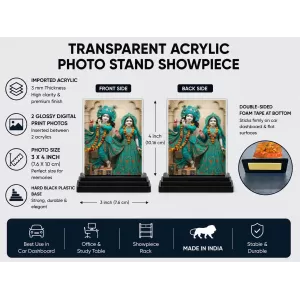 Shree Krishna And Shree Radha Acrylic Car Dashboard Showpiece | Double-Sided Shree Krishna And Shree Radha Photo Stand | 3 X 4 Inch Photo | Transparent Acrylic Frame With Black Base | Car Dashboard, Office & Table Decor (F72064) Shree Krishna And Shree Radha Acrylic Car Dashboard Showpiece | Double-Sided Shree Krishna And Shree Radha Photo Stand | 3 X 4 Inch Photo | Transparent Acrylic Frame With Black Base | Car Dashboard, Office & Table Decor (F72064)