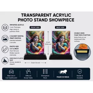 Lord Shree Krishna Acrylic Car Dashboard Showpiece | Double-Sided Lord Shree Krishna Photo Stand | 3 X 4 Inch Photo | Transparent Acrylic Frame With Black Base | Car Dashboard, Office & Table Decor (F72067) Lord Shree Krishna Acrylic Car Dashboard Showpiece | Double-Sided Lord Shree Krishna Photo Stand | 3 X 4 Inch Photo | Transparent Acrylic Frame With Black Base | Car Dashboard, Office & Table Decor (F72067)