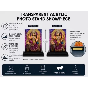 Durga Acrylic Car Dashboard Showpiece | Double-Sided Durga Photo Stand | 3 X 4 Inch Photo | Transparent Acrylic Frame With Black Base | Car Dashboard, Office & Table Decor (F72276) Durga Acrylic Car Dashboard Showpiece | Double-Sided Durga Photo Stand | 3 X 4 Inch Photo | Transparent Acrylic Frame With Black Base | Car Dashboard, Office & Table Decor (F72276)