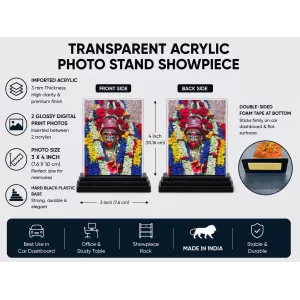 Kali Acrylic Car Dashboard Showpiece | Double-Sided Kali Photo Stand | 3 X 4 Inch Photo | Transparent Acrylic Frame With Black Base | Car Dashboard, Office & Table Decor (F72290)