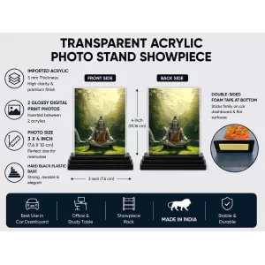 Shiva Acrylic Car Dashboard Showpiece | Double-Sided Shiva Photo Stand | 3 X 4 Inch Photo | Transparent Acrylic Frame With Black Base | Car Dashboard, Office & Table Decor (F72293)