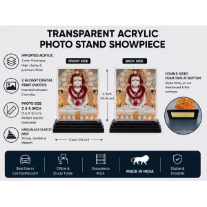 Mahavira Acrylic Car Dashboard Showpiece | Double-Sided Mahavira Photo Stand | 3 X 4 Inch Photo | Transparent Acrylic Frame With Black Base | Car Dashboard, Office & Table Decor (F72294)