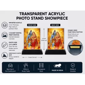 Shiva And Parvati Acrylic Car Dashboard Showpiece | Double-Sided Shiva And Parvati Photo Stand | 3 X 4 Inch Photo | Transparent Acrylic Frame With Black Base | Car Dashboard, Office & Table Decor (F72325)