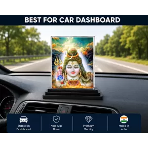 Shiva Acrylic Car Dashboard Showpiece | Double-Sided Shiva Photo Stand | 3 X 4 Inch Photo | Transparent Acrylic Frame With Black Base | Car Dashboard, Office & Table Decor (F70982)