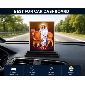 Shirdi Sai Baba Acrylic Car Dashboard Showpiece | Double-Sided Shirdi Sai Baba Photo Stand | 3 X 4 Inch Photo | Transparent Acrylic Frame With Black Base | Car Dashboard, Office & Table Decor (F70990)