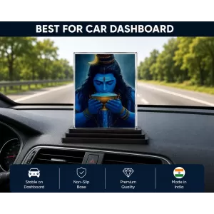 Shiva Acrylic Car Dashboard Showpiece | Double-Sided Shiva Photo Stand | 3 X 4 Inch Photo | Transparent Acrylic Frame With Black Base | Car Dashboard, Office & Table Decor (F70998)