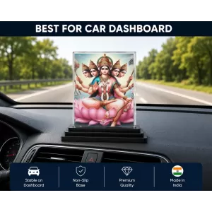 Gayatri Acrylic Car Dashboard Showpiece | Double-Sided Gayatri Photo Stand | 3 X 4 Inch Photo | Transparent Acrylic Frame With Black Base | Car Dashboard, Office & Table Decor (F71001)