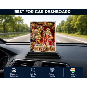 Radha Shree Krishna Acrylic Car Dashboard Showpiece | Double-Sided Radha Shree Krishna Photo Stand | 3 X 4 Inch Photo | Transparent Acrylic Frame With Black Base | Car Dashboard, Office & Table Decor (F71009)