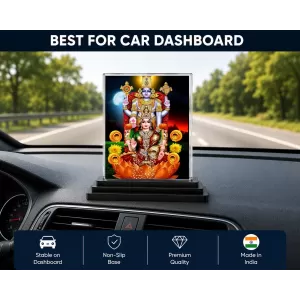 Lord Ganesha Acrylic Car Dashboard Showpiece | Double-Sided Lord Ganesha Photo Stand | 3 X 4 Inch Photo | Transparent Acrylic Frame With Black Base | Car Dashboard, Office & Table Decor (F71012)