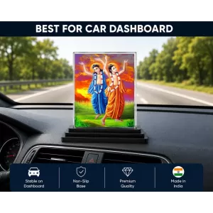 Shree Chaitannya Acrylic Car Dashboard Showpiece | Double-Sided Shree Chaitannya Photo Stand | 3 X 4 Inch Photo | Transparent Acrylic Frame With Black Base | Car Dashboard, Office & Table Decor (F71071)