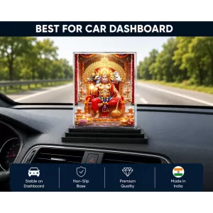 Hanuman Acrylic Car Dashboard Showpiece | Double-Sided Hanuman Photo Stand | 3 X 4 Inch Photo | Transparent Acrylic Frame With Black Base | Car Dashboard, Office & Table Decor (F71102)