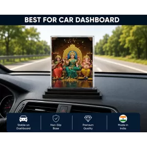Lord Ganesha Acrylic Car Dashboard Showpiece | Double-Sided Lord Ganesha Photo Stand | 3 X 4 Inch Photo | Transparent Acrylic Frame With Black Base | Car Dashboard, Office & Table Decor (F71103)