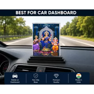 Lord Ganesha Acrylic Car Dashboard Showpiece | Double-Sided Lord Ganesha Photo Stand | 3 X 4 Inch Photo | Transparent Acrylic Frame With Black Base | Car Dashboard, Office & Table Decor (F71106)
