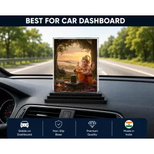 Ganesha Acrylic Car Dashboard Showpiece | Double-Sided Ganesha Photo Stand | 3 X 4 Inch Photo | Transparent Acrylic Frame With Black Base | Car Dashboard, Office & Table Decor (F71308)