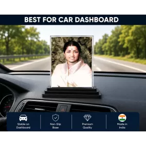 Lata Mangeshkar Acrylic Car Dashboard Showpiece | Double-Sided Lata Mangeshkar Photo Stand | 3 X 4 Inch Photo | Transparent Acrylic Frame With Black Base | Car Dashboard, Office & Table Decor (F71328) Lata Mangeshkar Acrylic Car Dashboard Showpiece | Double-Sided Lata Mangeshkar Photo Stand | 3 X 4 Inch Photo | Transparent Acrylic Frame With Black Base | Car Dashboard, Office & Table Decor (F71328)
