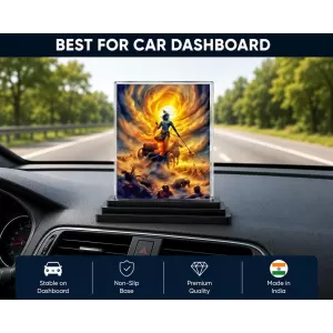 Krishna Acrylic Car Dashboard Showpiece | Double-Sided Krishna Photo Stand | 3 X 4 Inch Photo | Transparent Acrylic Frame With Black Base | Car Dashboard, Office & Table Decor (F71334)