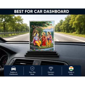 Shree Krishna Acrylic Car Dashboard Showpiece | Double-Sided Shree Krishna Photo Stand | 3 X 4 Inch Photo | Transparent Acrylic Frame With Black Base | Car Dashboard, Office & Table Decor (F71337)