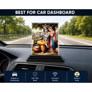Shree Krishna Acrylic Car Dashboard Showpiece | Double-Sided Shree Krishna Photo Stand | 3 X 4 Inch Photo | Transparent Acrylic Frame With Black Base | Car Dashboard, Office & Table Decor (F71342)