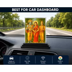Lord Ram Darbar Acrylic Car Dashboard Showpiece | Double-Sided Lord Ram Darbar Photo Stand | 3 X 4 Inch Photo | Transparent Acrylic Frame With Black Base | Car Dashboard, Office & Table Decor (F71344)