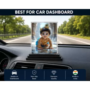 Krishna Acrylic Car Dashboard Showpiece | Double-Sided Krishna Photo Stand | 3 X 4 Inch Photo | Transparent Acrylic Frame With Black Base | Car Dashboard, Office & Table Decor (F71362) Krishna Acrylic Car Dashboard Showpiece | Double-Sided Krishna Photo Stand | 3 X 4 Inch Photo | Transparent Acrylic Frame With Black Base | Car Dashboard, Office & Table Decor (F71362)