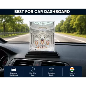 Lord Jagannath Acrylic Car Dashboard Showpiece | Double-Sided Lord Jagannath Photo Stand | 3 X 4 Inch Photo | Transparent Acrylic Frame With Black Base | Car Dashboard, Office & Table Decor (F71366)