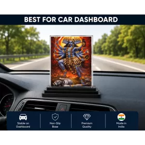 Goddess Kali Acrylic Car Dashboard Showpiece | Double-Sided Goddess Kali Photo Stand | 3 X 4 Inch Photo | Transparent Acrylic Frame With Black Base | Car Dashboard, Office & Table Decor (F71379)