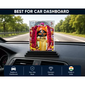 Goddess Kali Acrylic Car Dashboard Showpiece | Double-Sided Goddess Kali Photo Stand | 3 X 4 Inch Photo | Transparent Acrylic Frame With Black Base | Car Dashboard, Office & Table Decor (F71388)