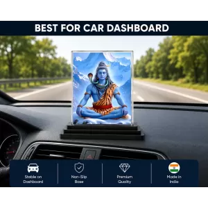 Shiva Acrylic Car Dashboard Showpiece | Double-Sided Shiva Photo Stand | 3 X 4 Inch Photo | Transparent Acrylic Frame With Black Base | Car Dashboard, Office & Table Decor (F71392)