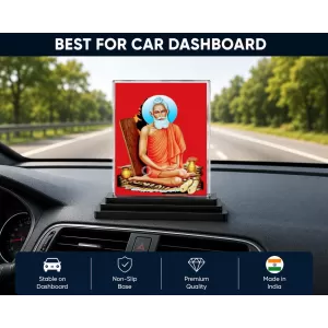 Matsyendra Nath Acrylic Car Dashboard Showpiece | Double-Sided Matsyendra Nath Photo Stand | 3 X 4 Inch Photo | Transparent Acrylic Frame With Black Base | Car Dashboard, Office & Table Decor (F71396)