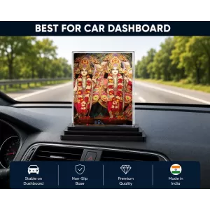 Lord Ram Darbar Acrylic Car Dashboard Showpiece | Double-Sided Lord Ram Darbar Photo Stand | 3 X 4 Inch Photo | Transparent Acrylic Frame With Black Base | Car Dashboard, Office & Table Decor (F71415)