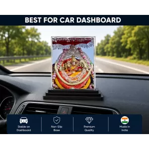 Lord Ganesha Acrylic Car Dashboard Showpiece | Double-Sided Lord Ganesha Photo Stand | 3 X 4 Inch Photo | Transparent Acrylic Frame With Black Base | Car Dashboard, Office & Table Decor (F71417)