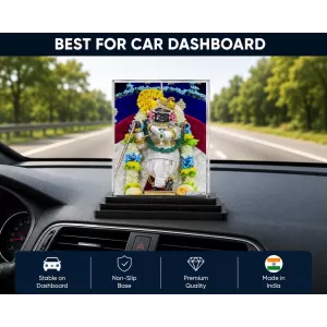 Shree Krishna Acrylic Car Dashboard Showpiece | Double-Sided Shree Krishna Photo Stand | 3 X 4 Inch Photo | Transparent Acrylic Frame With Black Base | Car Dashboard, Office & Table Decor (F71419)