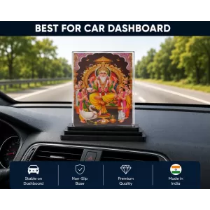 Lord Brahma Acrylic Car Dashboard Showpiece | Double-Sided Lord Brahma Photo Stand | 3 X 4 Inch Photo | Transparent Acrylic Frame With Black Base | Car Dashboard, Office & Table Decor (F71420)
