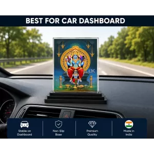 Lord Vishnu Acrylic Car Dashboard Showpiece | Double-Sided Lord Vishnu Photo Stand | 3 X 4 Inch Photo | Transparent Acrylic Frame With Black Base | Car Dashboard, Office & Table Decor (F71421)