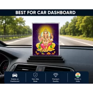 Lord Ganesha Acrylic Car Dashboard Showpiece | Double-Sided Lord Ganesha Photo Stand | 3 X 4 Inch Photo | Transparent Acrylic Frame With Black Base | Car Dashboard, Office & Table Decor (F71426)
