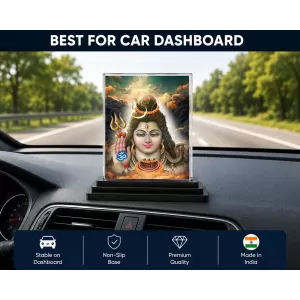 Shiva Acrylic Car Dashboard Showpiece | Double-Sided Shiva Photo Stand | 3 X 4 Inch Photo | Transparent Acrylic Frame With Black Base | Car Dashboard, Office & Table Decor (F71427)