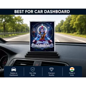 Shiva Acrylic Car Dashboard Showpiece | Double-Sided Shiva Photo Stand | 3 X 4 Inch Photo | Transparent Acrylic Frame With Black Base | Car Dashboard, Office & Table Decor (F71428)