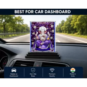 Lord Ganesha Acrylic Car Dashboard Showpiece | Double-Sided Lord Ganesha Photo Stand | 3 X 4 Inch Photo | Transparent Acrylic Frame With Black Base | Car Dashboard, Office & Table Decor (F71435)