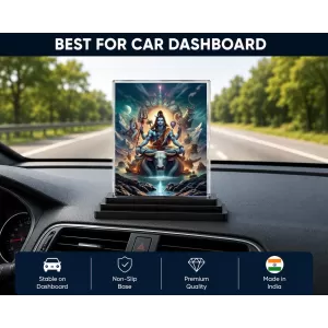 Shiva Acrylic Car Dashboard Showpiece | Double-Sided Shiva Photo Stand | 3 X 4 Inch Photo | Transparent Acrylic Frame With Black Base | Car Dashboard, Office & Table Decor (F71439)