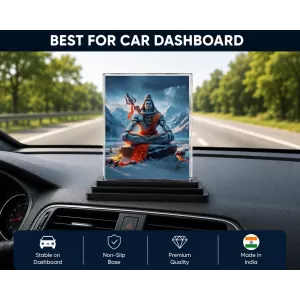 Shiva Acrylic Car Dashboard Showpiece | Double-Sided Shiva Photo Stand | 3 X 4 Inch Photo | Transparent Acrylic Frame With Black Base | Car Dashboard, Office & Table Decor (F71441)