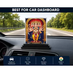 Ganesha Acrylic Car Dashboard Showpiece | Double-Sided Ganesha Photo Stand | 3 X 4 Inch Photo | Transparent Acrylic Frame With Black Base | Car Dashboard, Office & Table Decor (F71444)