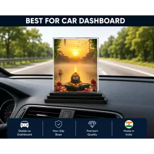 Shiva Acrylic Car Dashboard Showpiece | Double-Sided Shiva Photo Stand | 3 X 4 Inch Photo | Transparent Acrylic Frame With Black Base | Car Dashboard, Office & Table Decor (F71448)