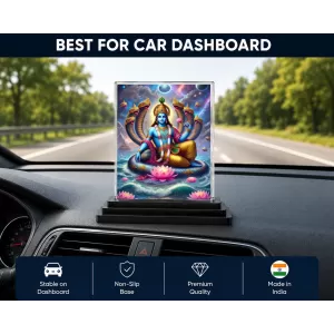 Lord Ganesha Acrylic Car Dashboard Showpiece | Double-Sided Lord Ganesha Photo Stand | 3 X 4 Inch Photo | Transparent Acrylic Frame With Black Base | Car Dashboard, Office & Table Decor (F71449)