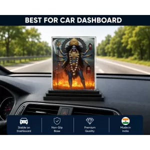 Goddess Kali Acrylic Car Dashboard Showpiece | Double-Sided Goddess Kali Photo Stand | 3 X 4 Inch Photo | Transparent Acrylic Frame With Black Base | Car Dashboard, Office & Table Decor (F71455)