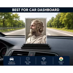 Rabindranath Tagore Acrylic Car Dashboard Showpiece | Double-Sided Rabindranath Tagore Photo Stand | 3 X 4 Inch Photo | Transparent Acrylic Frame With Black Base | Car Dashboard, Office & Table Decor (F71457)