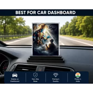 Shiva Acrylic Car Dashboard Showpiece | Double-Sided Shiva Photo Stand | 3 X 4 Inch Photo | Transparent Acrylic Frame With Black Base | Car Dashboard, Office & Table Decor (F71462)