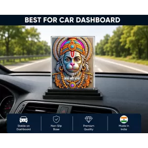 Hanuman Acrylic Car Dashboard Showpiece | Double-Sided Hanuman Photo Stand | 3 X 4 Inch Photo | Transparent Acrylic Frame With Black Base | Car Dashboard, Office & Table Decor (F71464)