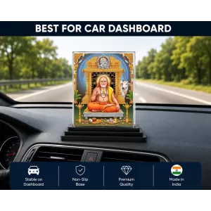 Sai Baba Of Shirdi Acrylic Car Dashboard Showpiece | Double-Sided Sai Baba Of Shirdi Photo Stand | 3 X 4 Inch Photo | Transparent Acrylic Frame With Black Base | Car Dashboard, Office & Table Decor (F71489)
