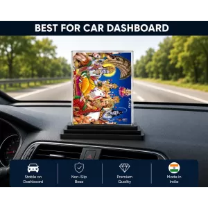 Radha Shree Krishna Acrylic Car Dashboard Showpiece | Double-Sided Radha Shree Krishna Photo Stand | 3 X 4 Inch Photo | Transparent Acrylic Frame With Black Base | Car Dashboard, Office & Table Decor (F71503)